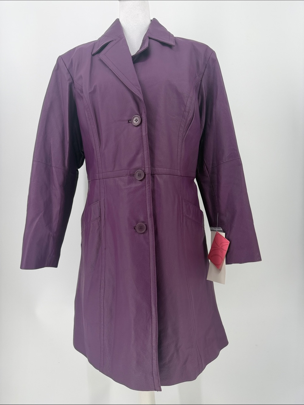 Excelled Collection Women’s Large Plum Purple Leather Trench Coat Jacket NWT